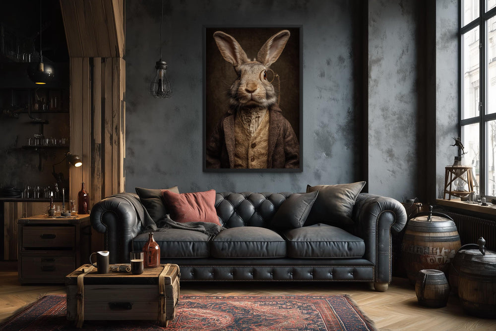 Bunny With Monocle Framed Canvas Wall Art