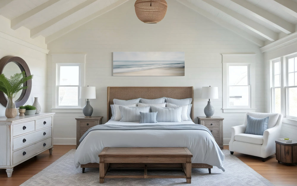 Calm Long Horizontal Ocean Above Bed Framed Canvas Wall Art