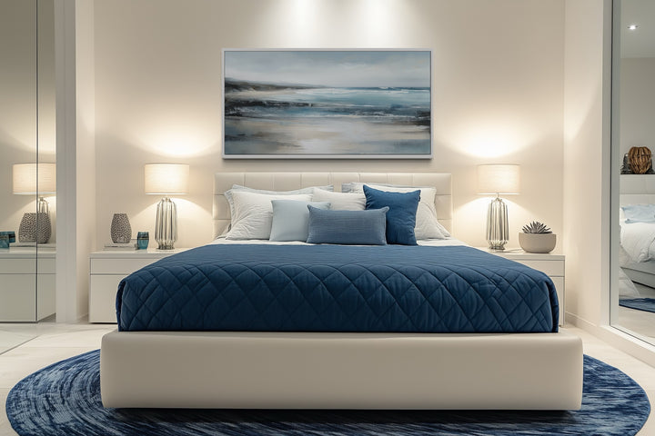 Calm Minimalist Blue Gray Ocean Coastal Framed Canvas Wall