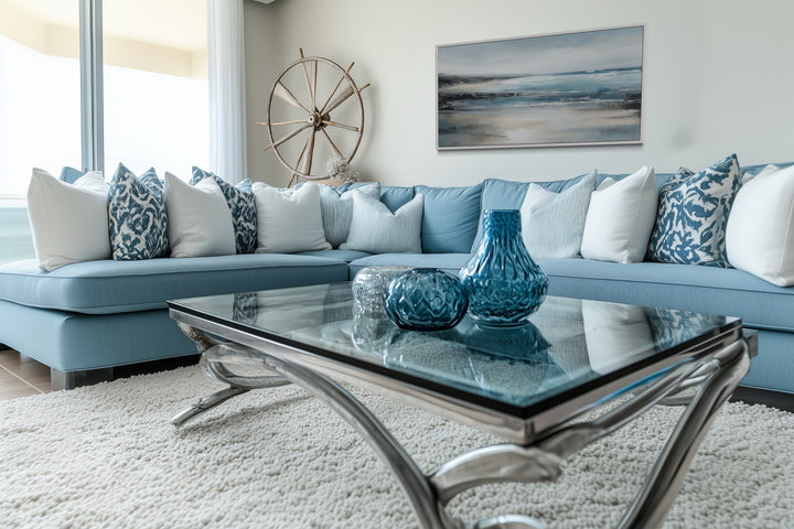 Calm Minimalist Blue Gray Ocean Coastal Framed Canvas Wall