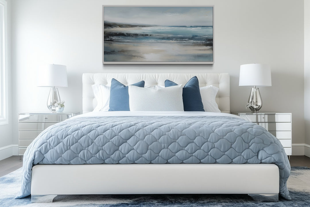 Calm Minimalist Blue Gray Ocean Coastal Framed Canvas Wall