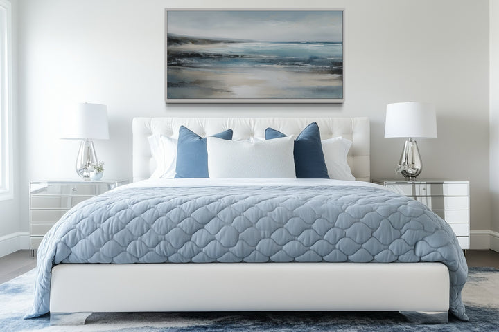 Calm Minimalist Blue Gray Ocean Coastal Framed Canvas Wall