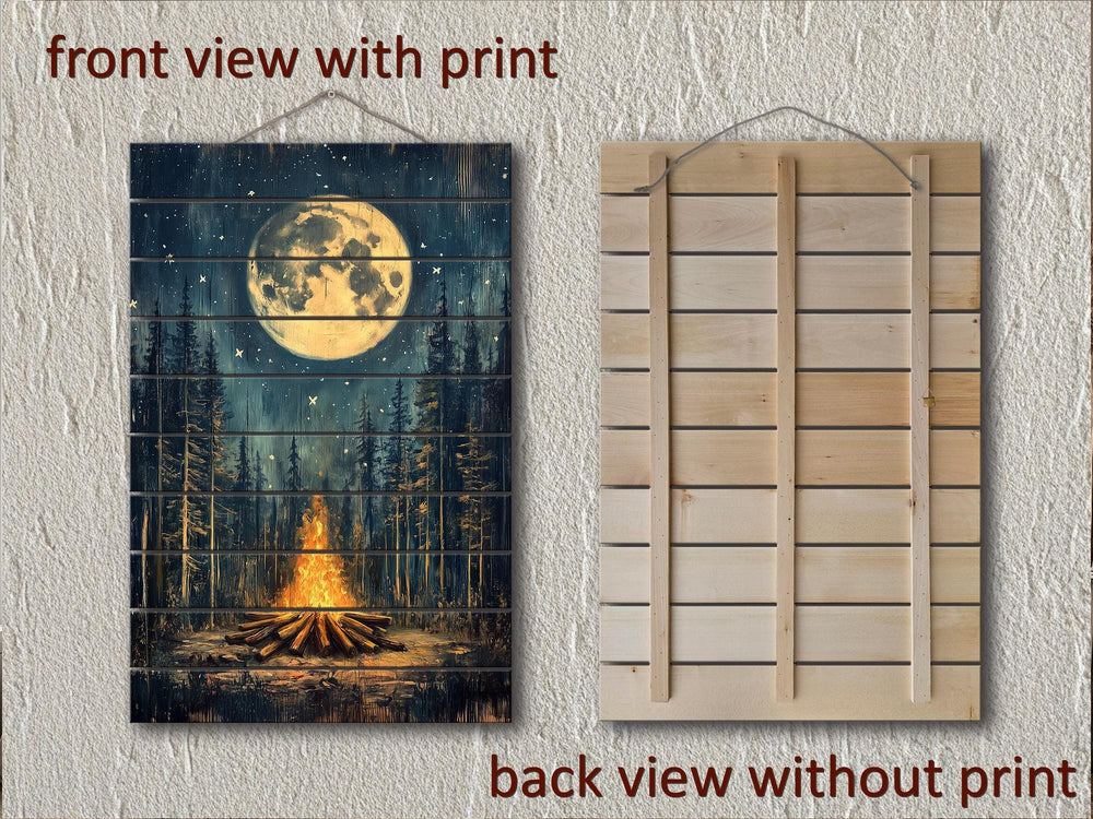 Campfire In The Woods Distressed Wood Wall Art