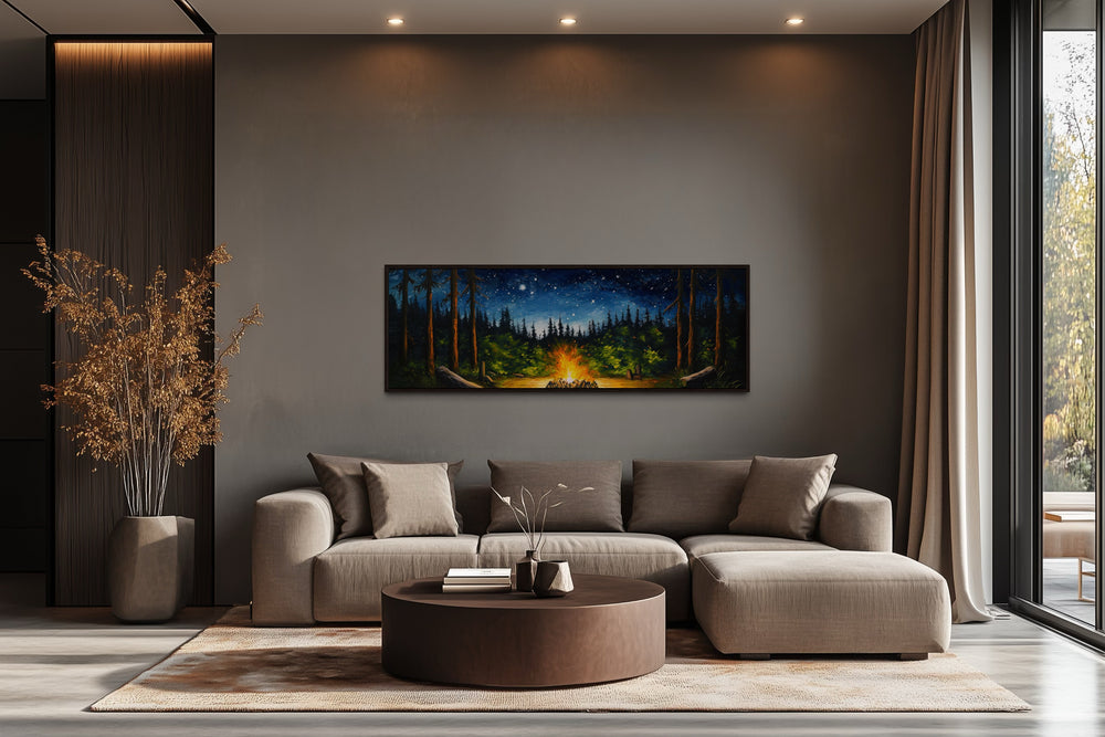 Campfire in The Forest Cozy Cabin Above Mantel Wall Art