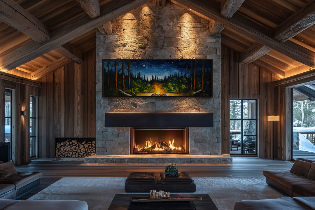 Campfire in The Forest Cozy Cabin Above Mantel Wall Art