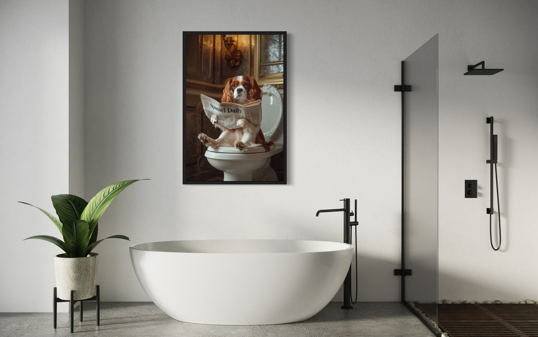 Cavalier King Charles Spaniel On The Toilet Reading Newspaper Picture