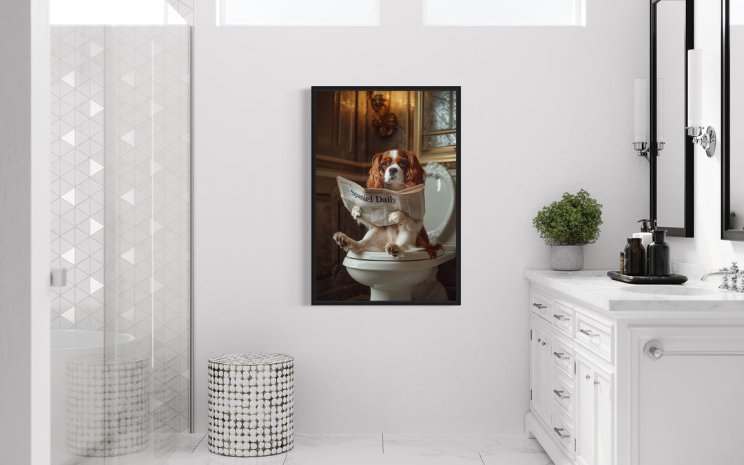 Cavalier King Charles Spaniel On The Toilet Reading Newspaper Picture