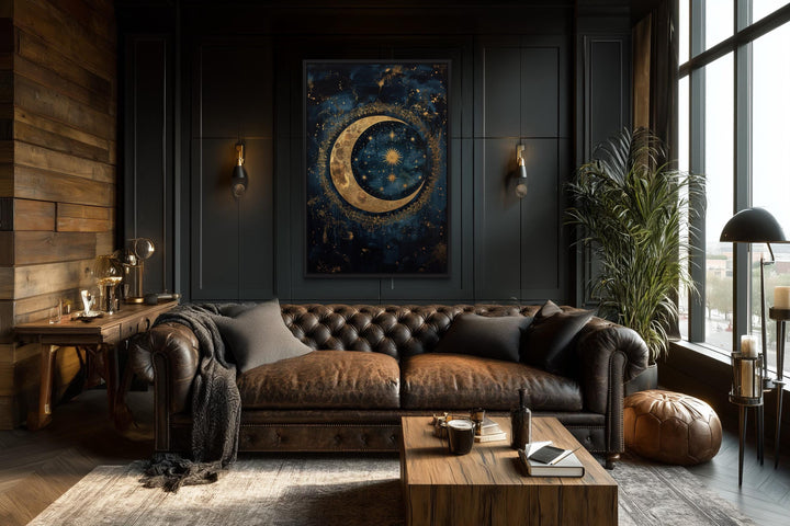 Celestial Moon and Stars Gothic Canvas Wall Art