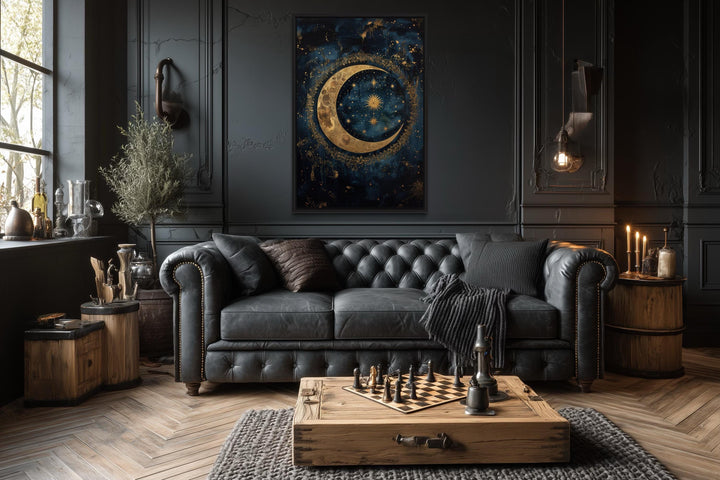 Celestial Moon and Stars Gothic Canvas Wall Art