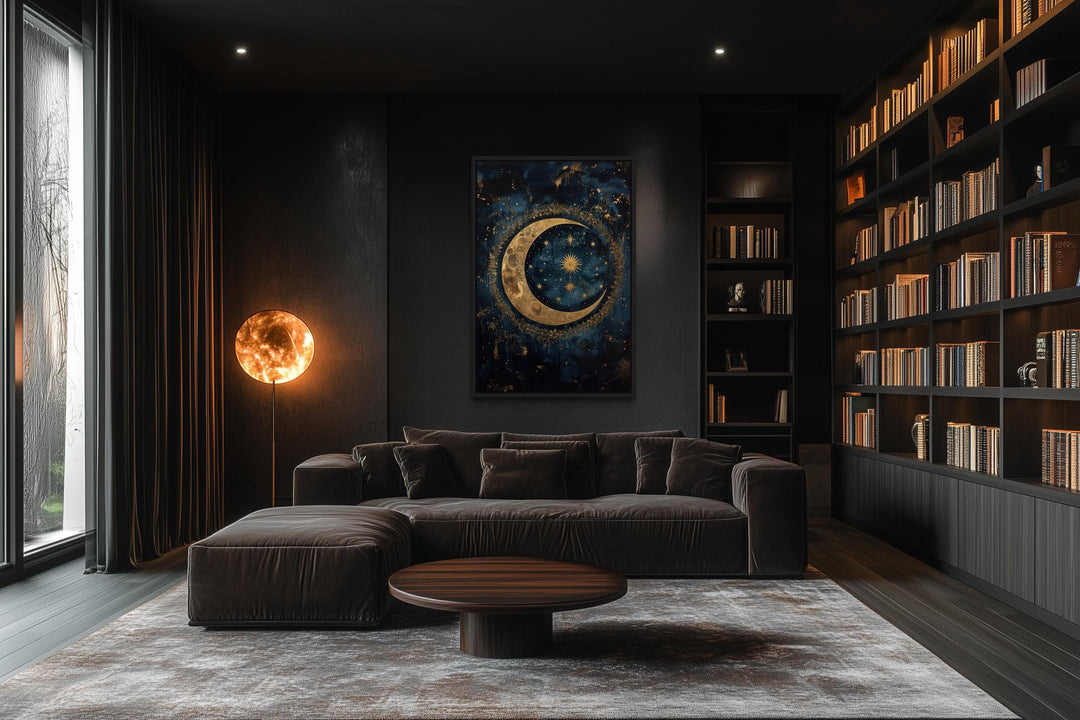 Celestial Moon and Stars Gothic Canvas Wall Art