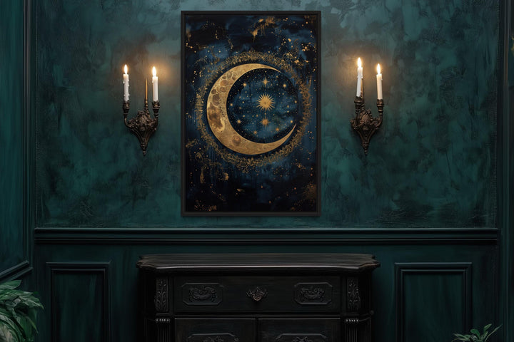 Celestial Moon and Stars Gothic Canvas Wall Art