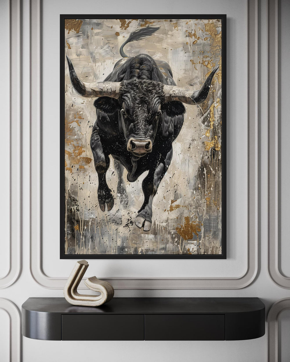 Charging Bull Abstract Painting - Man Cave Wall Art