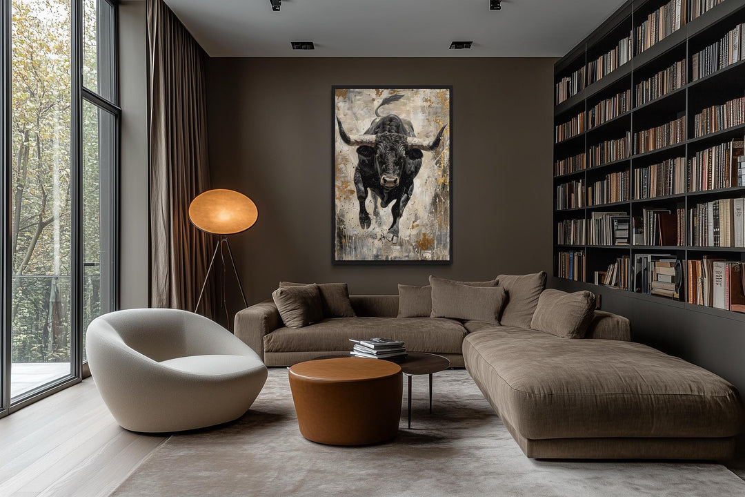 Charging Bull Abstract Painting - Man Cave Wall Art