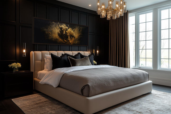 Charging Bull Long Horizontal Canvas Wall Art For Men's Bedroom
