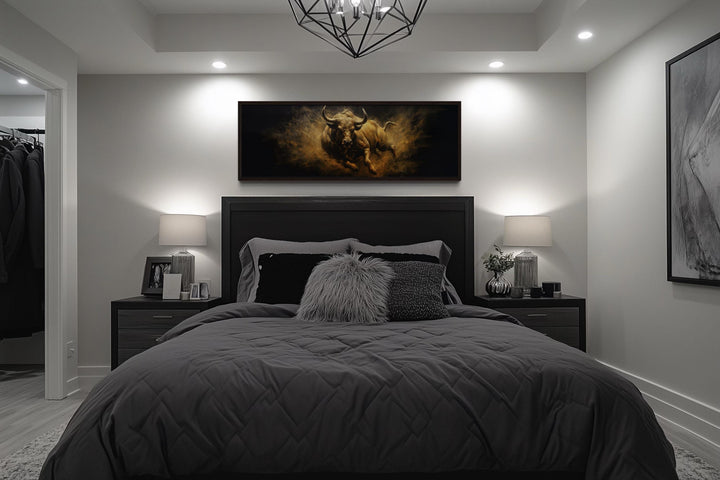 Charging Bull Long Horizontal Canvas Wall Art For Men's Bedroom
