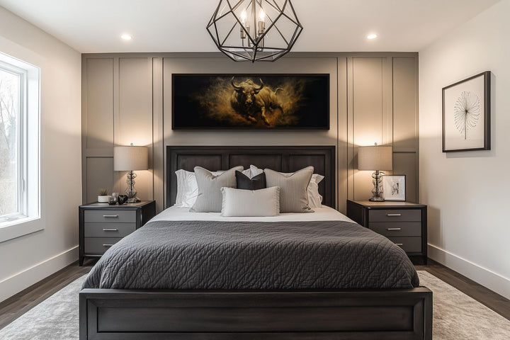 Charging Bull Long Horizontal Canvas Wall Art For Men's Bedroom
