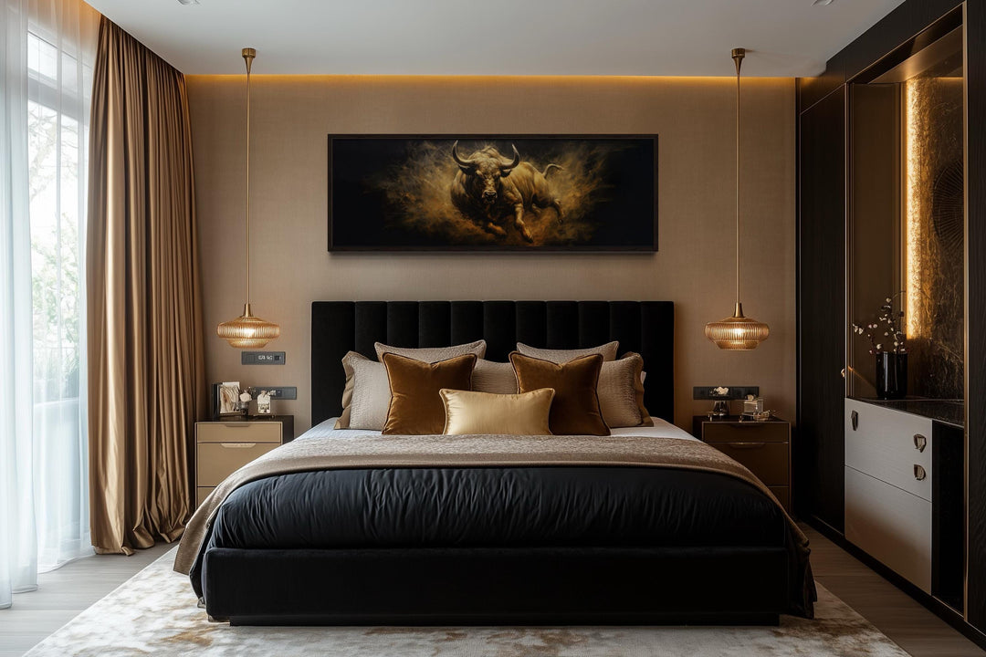 Charging Bull Long Horizontal Canvas Wall Art For Men's Bedroom