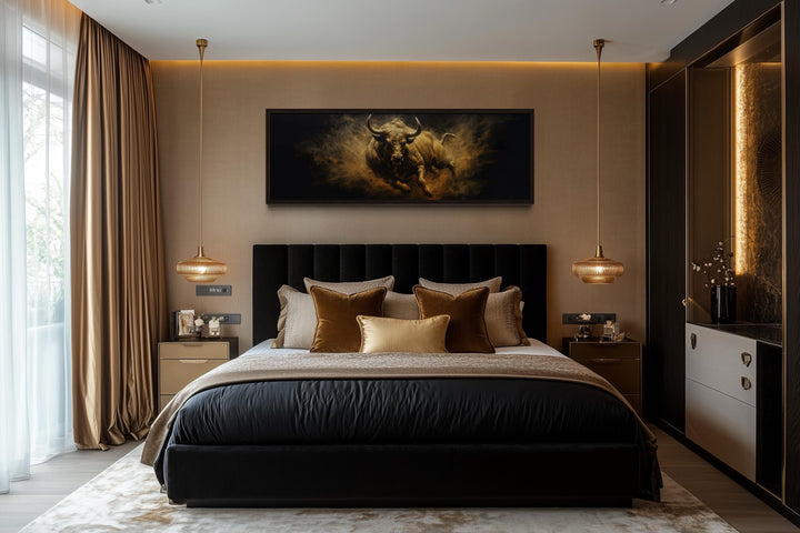 Charging Bull Long Horizontal Canvas Wall Art For Men's Bedroom
