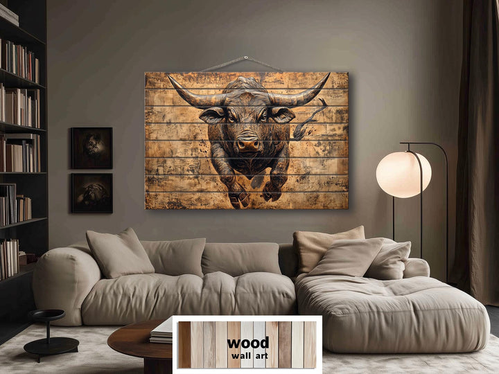 Charging Bull Real Wood Wall Art For Man Cave Or Office Decor