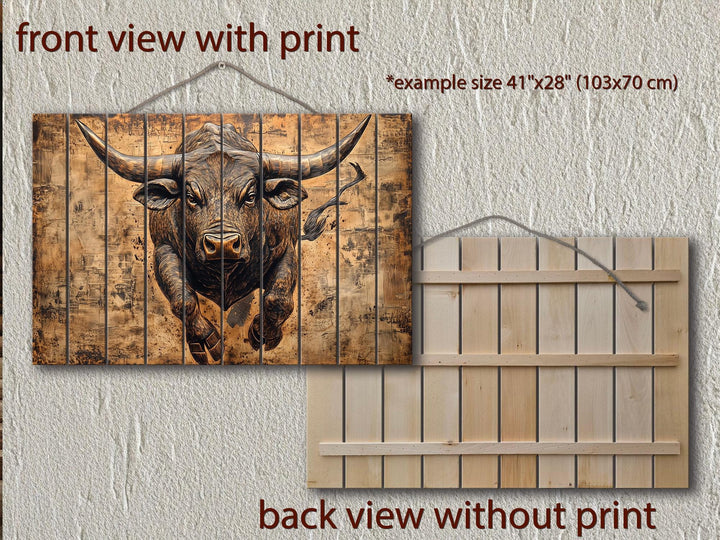 Charging Bull Real Wood Wall Art For Man Cave Or Office Decor