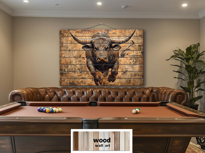 Charging Bull Real Wood Wall Art For Man Cave Or Office Decor