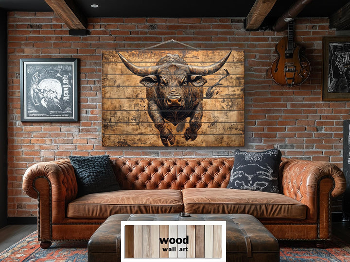 Charging Bull Real Wood Wall Art For Man Cave Or Office Decor