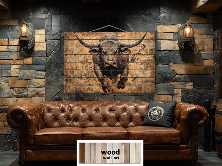 Charging Bull Real Wood Wall Art For Man Cave Or Office Decor