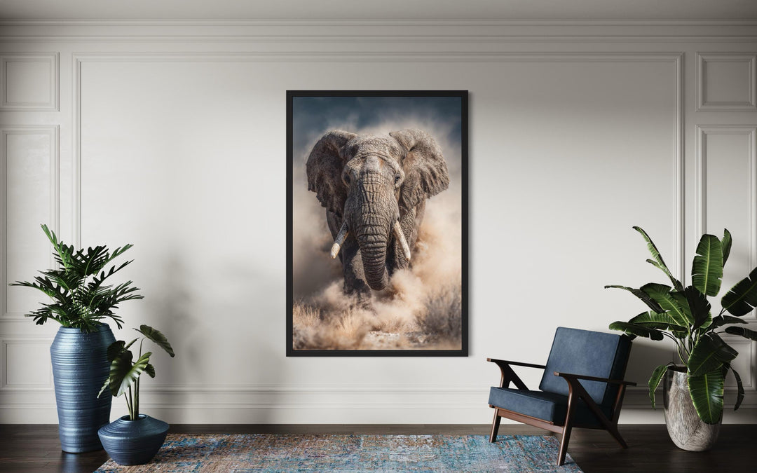 Charging Elephant Photography Style Wall Art