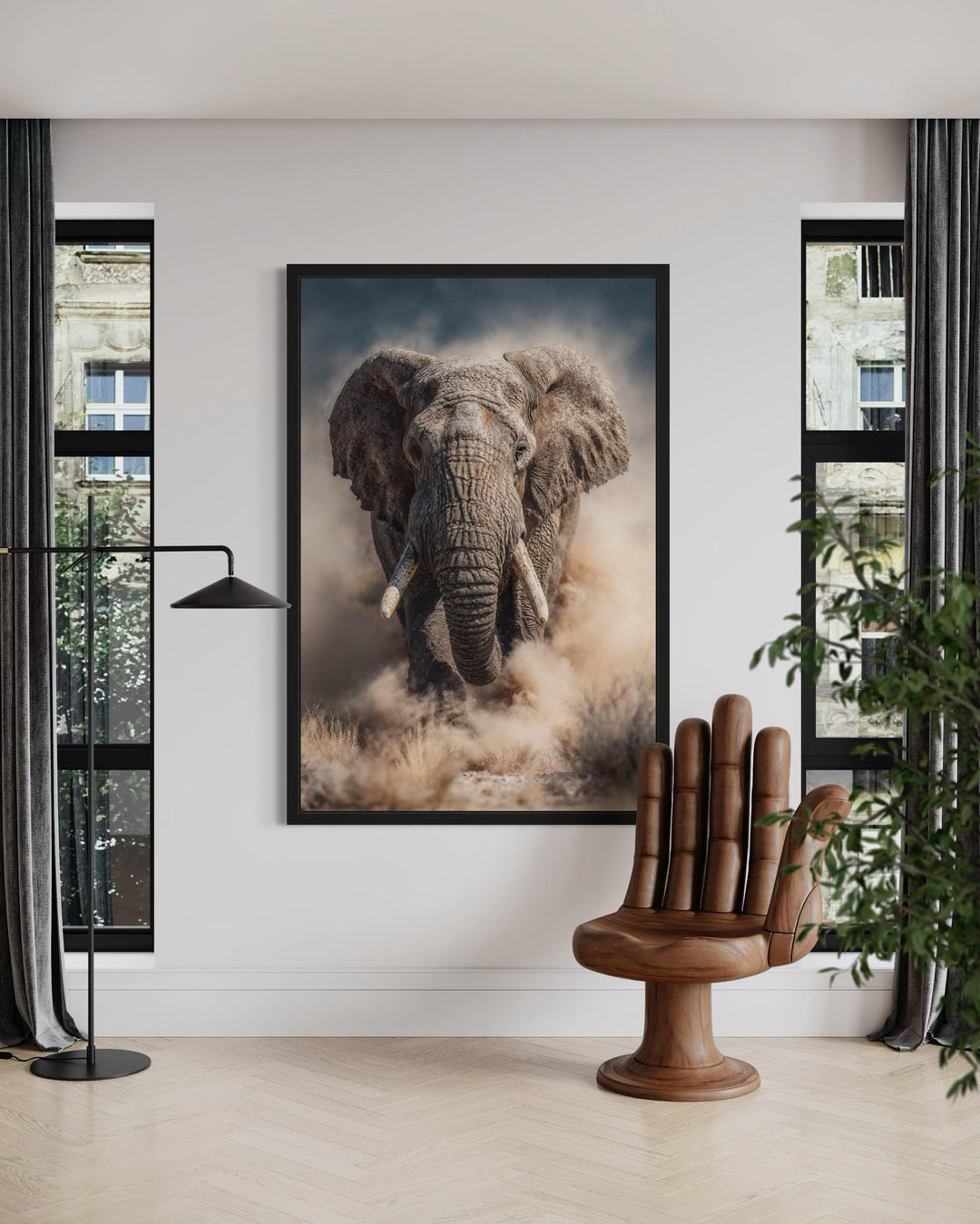Charging Elephant Photography Style Wall Art