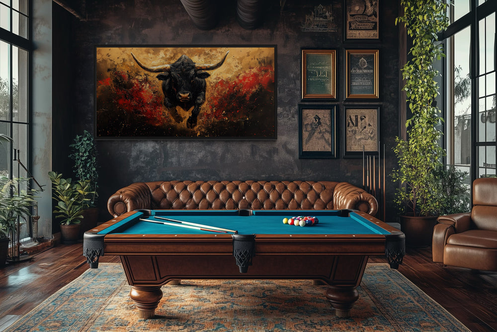 Charging Spanish Fighting Bull -Toro Bravo Corrida Framed Canvas Wall Art