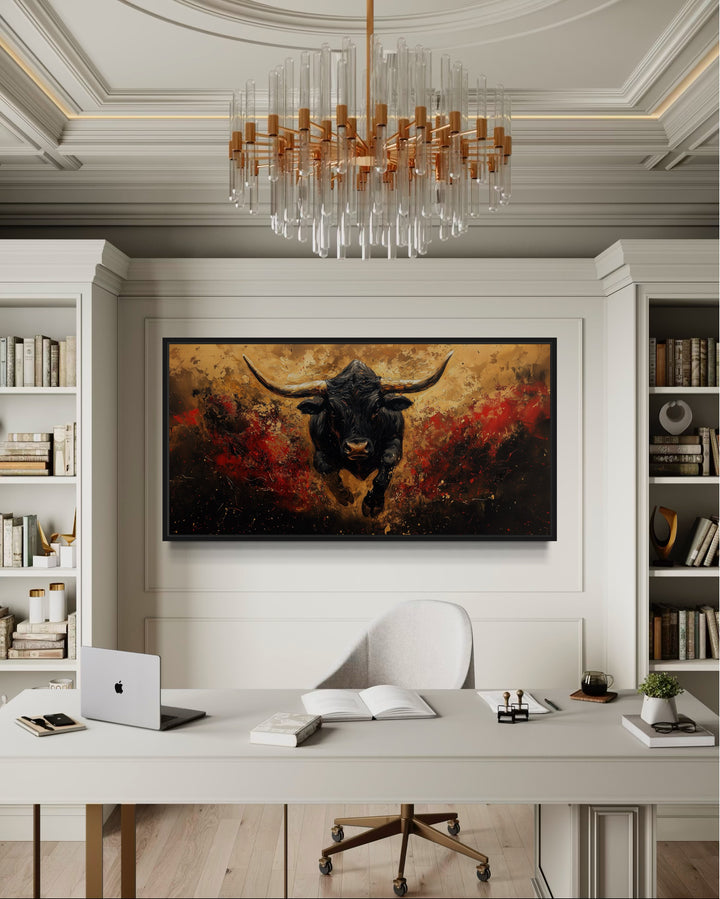 Charging Spanish Fighting Bull -Toro Bravo Corrida Framed Canvas Wall Art