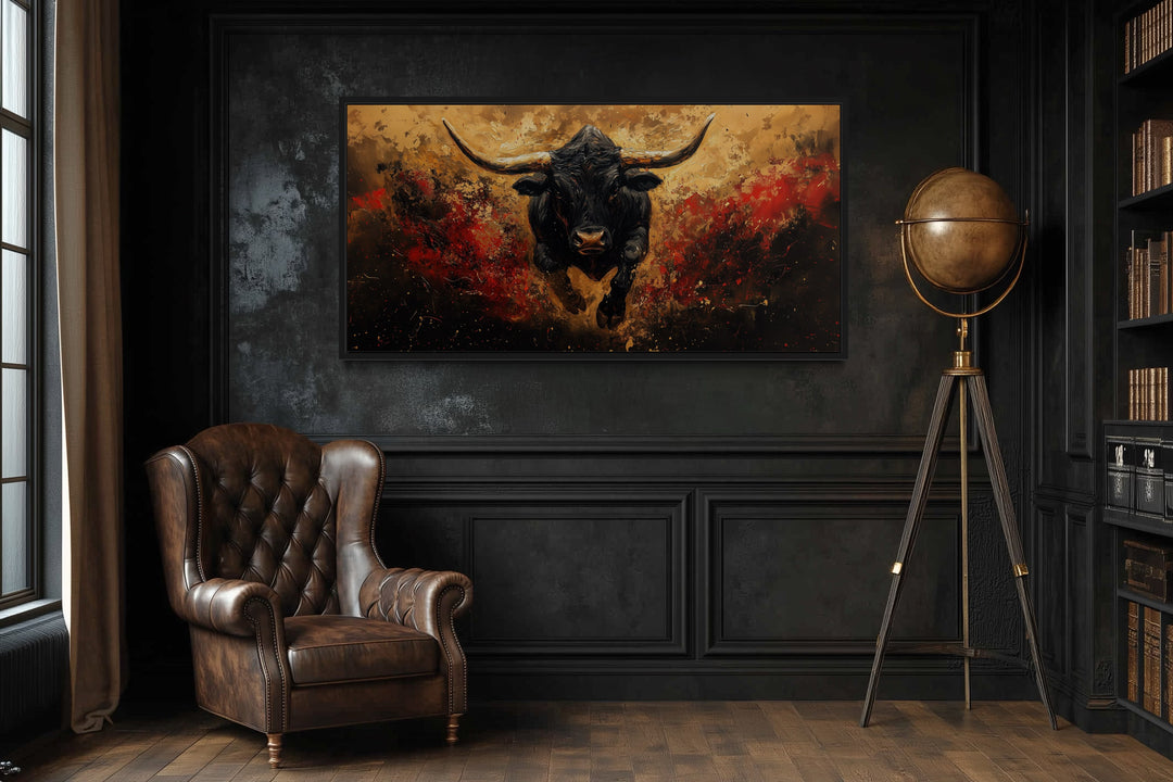 Charging Spanish Fighting Bull -Toro Bravo Corrida Framed Canvas Wall Art