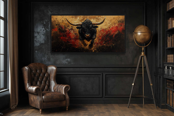 Charging Spanish Fighting Bull -Toro Bravo Corrida Framed Canvas Wall Art