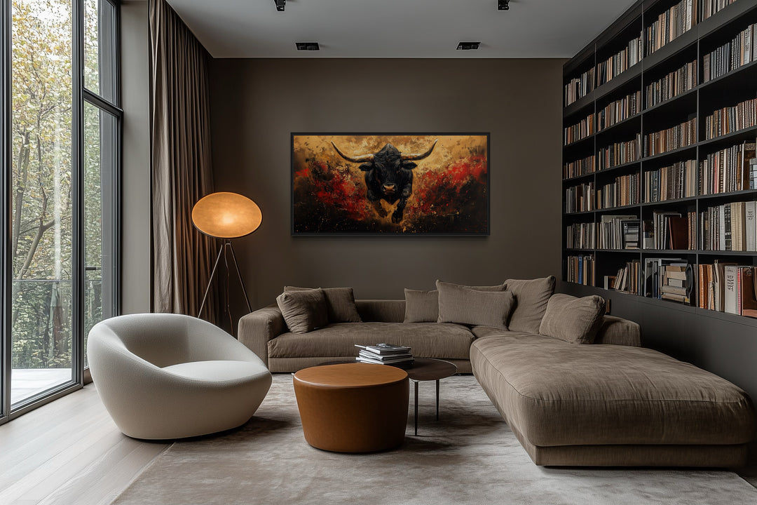 Charging Spanish Fighting Bull -Toro Bravo Corrida Framed Canvas Wall Art