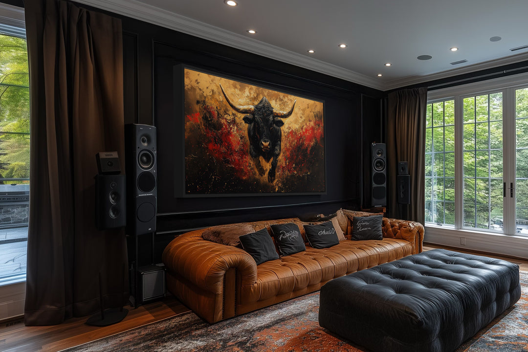 Charging Spanish Fighting Bull -Toro Bravo Corrida Framed Canvas Wall Art