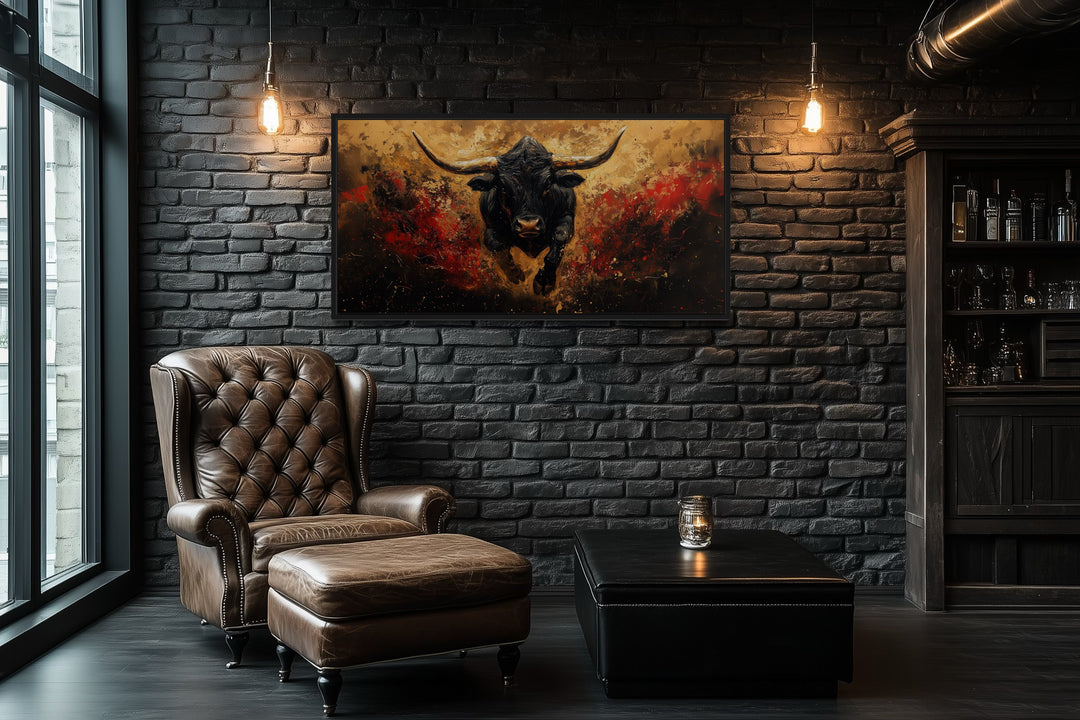 Charging Spanish Fighting Bull -Toro Bravo Corrida Framed Canvas Wall Art