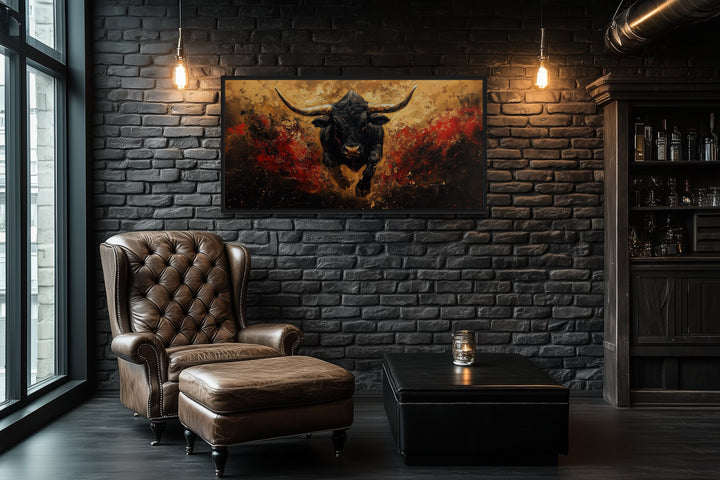 Charging Spanish Fighting Bull -Toro Bravo Corrida Framed Canvas Wall Art