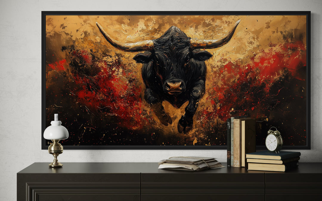 Charging Spanish Fighting Bull -Toro Bravo Corrida Framed Canvas Wall Art