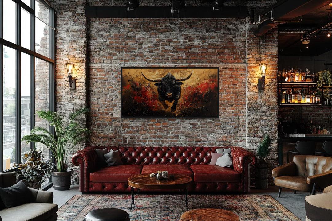 Charging Spanish Fighting Bull -Toro Bravo Corrida Framed Canvas Wall Art