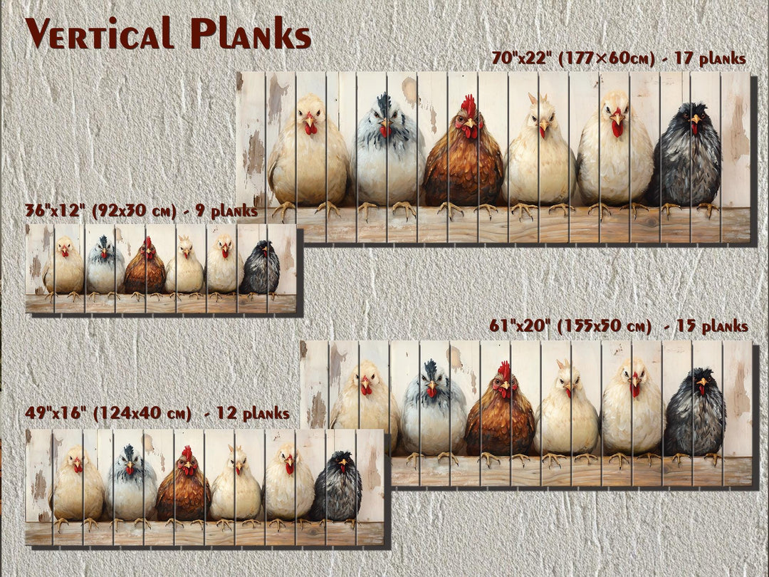 Chicken And Hens Lineup Real Wood Long Horizontal Wall Art For Farmhouse Kitchen Or Bedroom