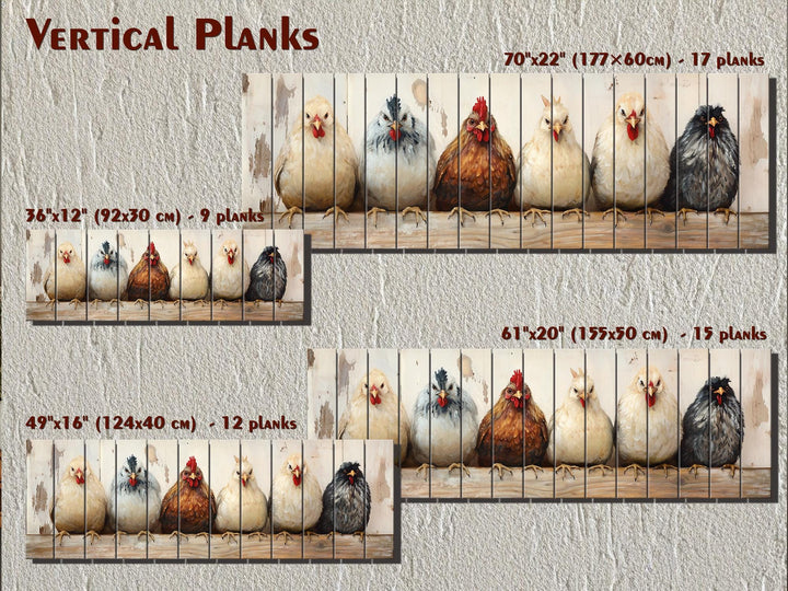 Chicken And Hens Lineup Real Wood Long Horizontal Wall Art For Farmhouse Kitchen Or Bedroom