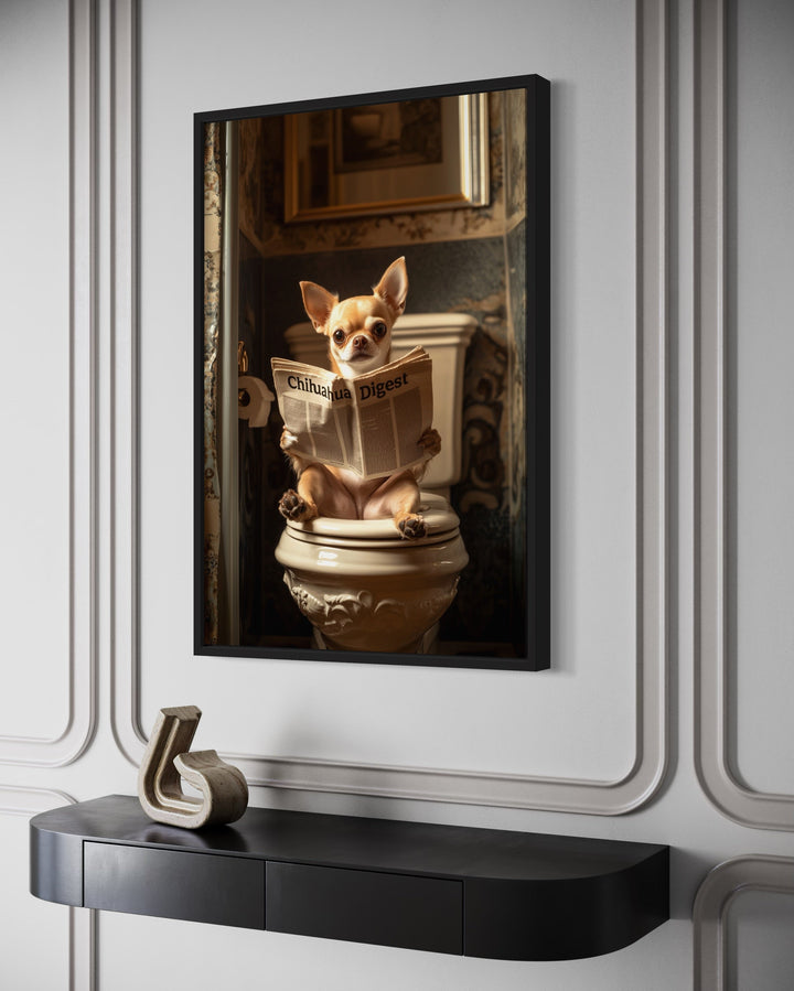 Chihuahua On The Toilet Reading Newspaper Picture