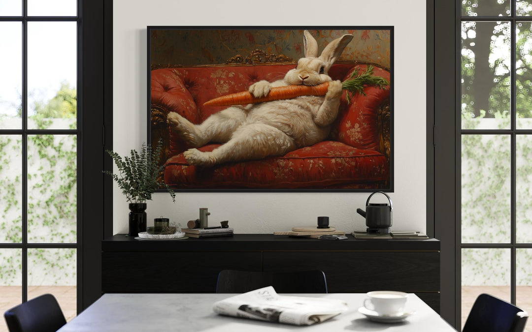 Chubby Fat Bunny Victorian Portrait Framed Canvas Wall Art Funny Kitchen Decor