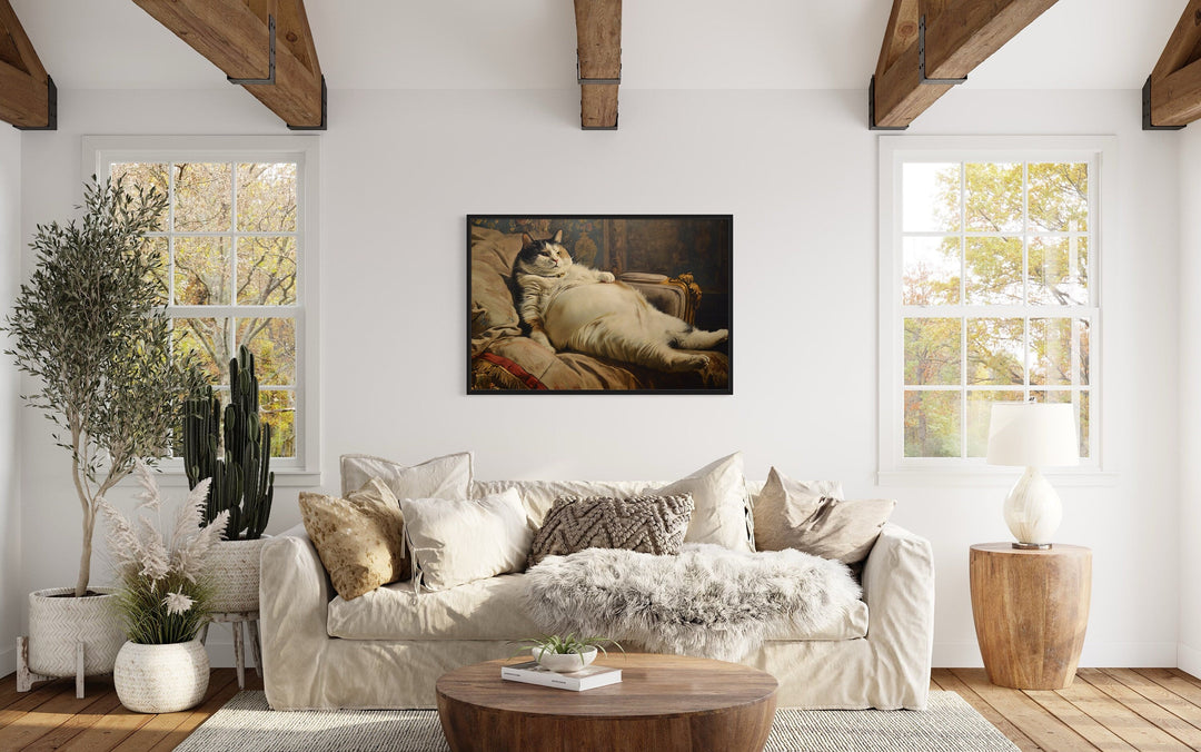 Chubby Fat Cat Victorian Portrait Framed Canvas Wall Art