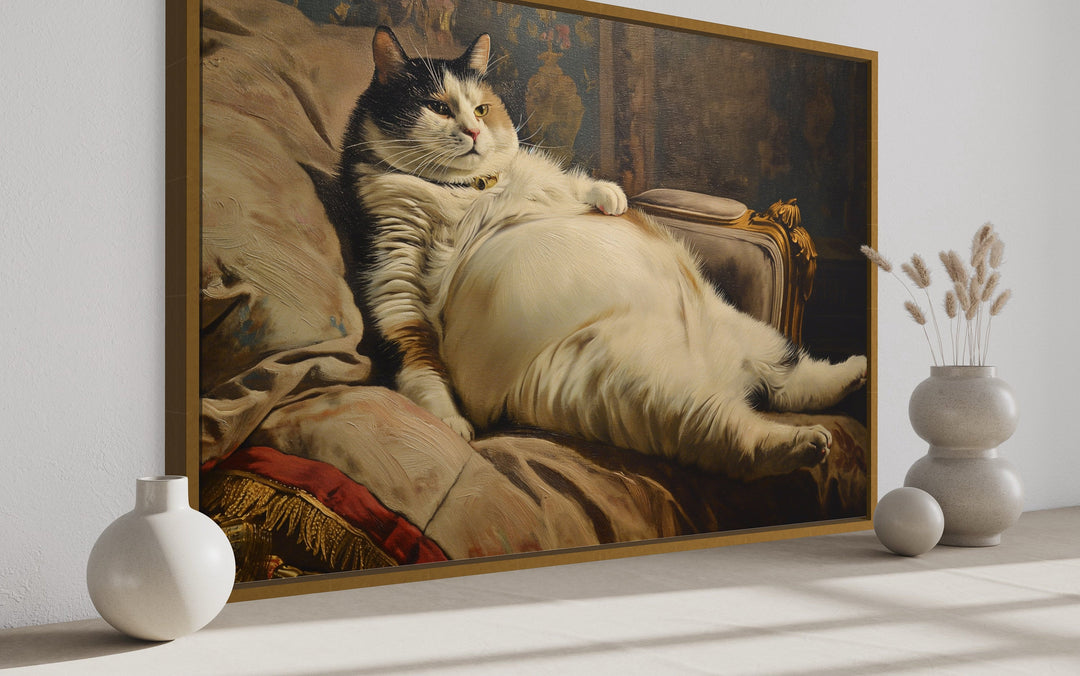 Chubby Fat Cat Victorian Portrait Framed Canvas Wall Art