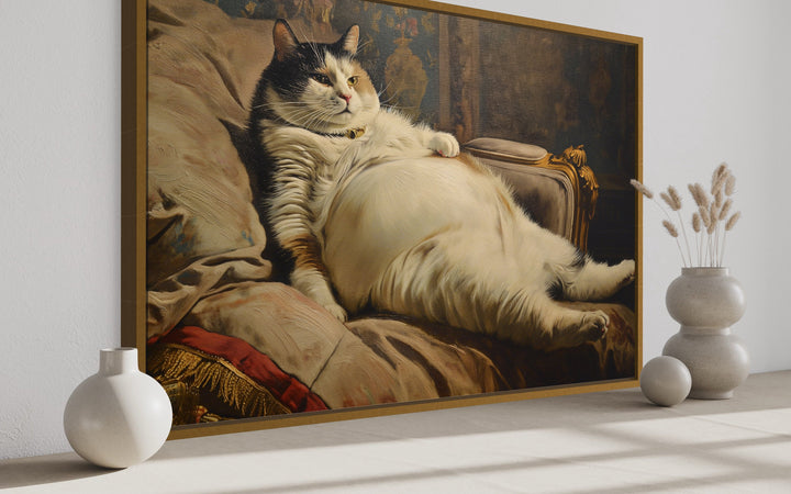 Chubby Fat Cat Victorian Portrait Framed Canvas Wall Art
