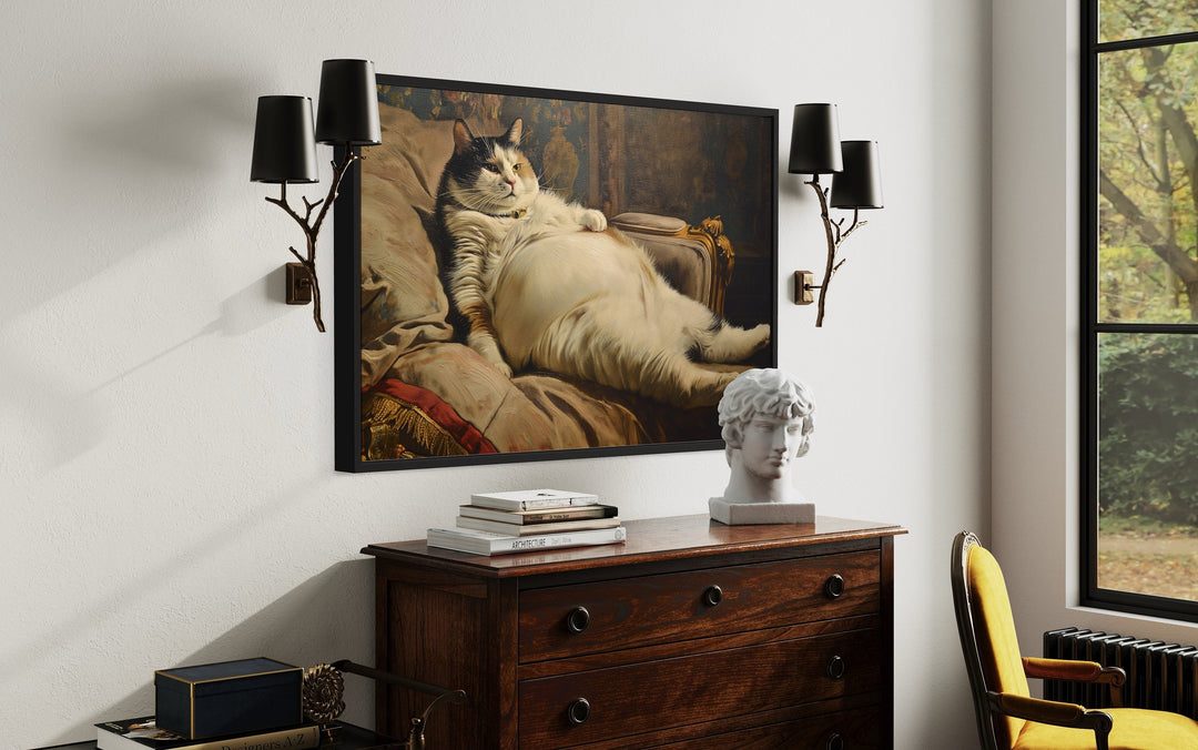 Chubby Fat Cat Victorian Portrait Framed Canvas Wall Art