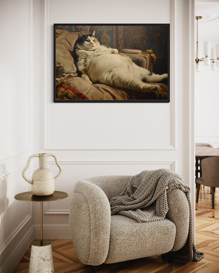 Chubby Fat Cat Victorian Portrait Framed Canvas Wall Art