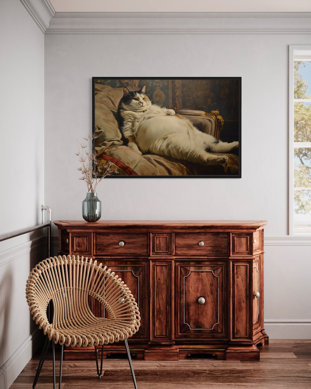 Chubby Fat Cat Victorian Portrait Framed Canvas Wall Art
