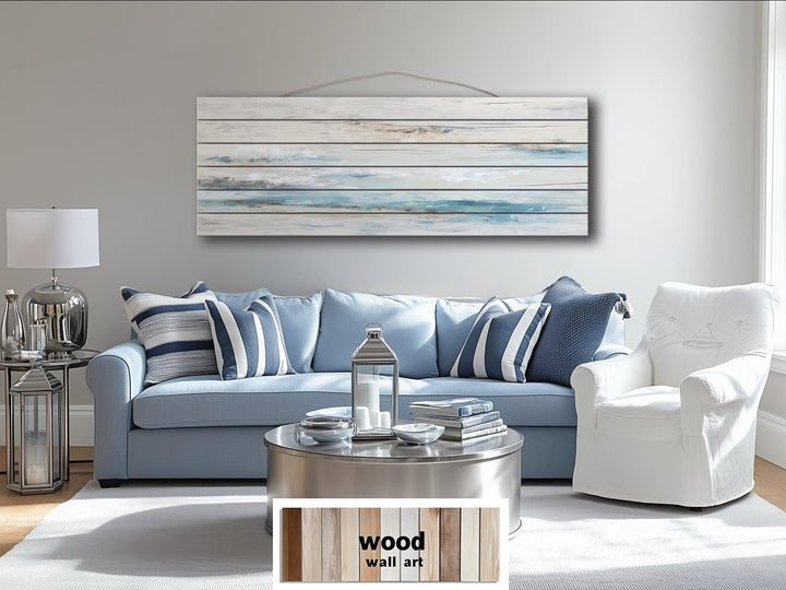 Coastal Abstract Ocean Distressed Wood Wall Art